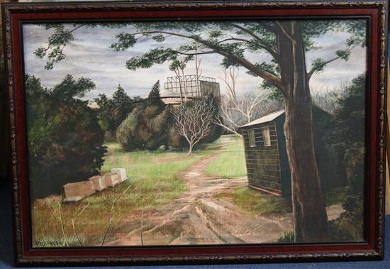 Peter Messer (1954-) Glyndebourne in Winter: Beehives 15.5 x 23.5in.